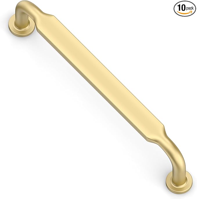 Alzassbg 10 Pack Matte Gold Cabinet Handles, 5 Inch(128mm) Hole Centers Arch Modern Cabinet Pulls Kitchen Hardware for Cabinets AL3503MGP