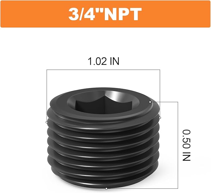 GASHER 20Pcs 3/4" NPT Carbon Steel Pipe Plug Fitting Internal Hex Thread Socket Pipe Plug