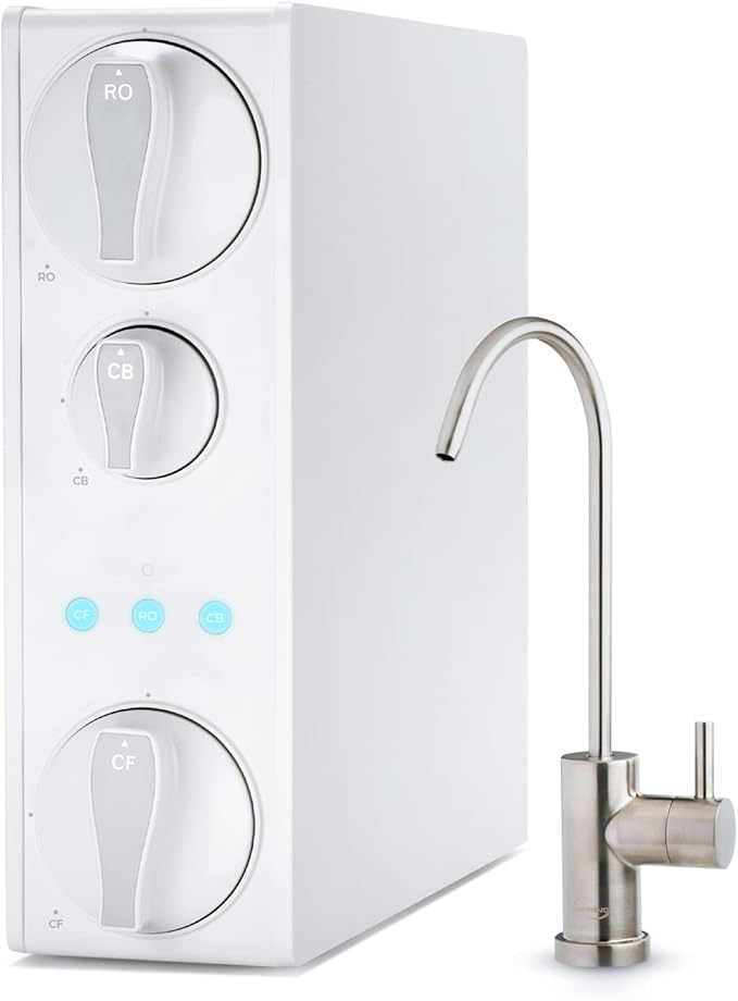 iSpring RO500-BN, NSF Certified Tankless RO Reverse Osmosis Water Filtration System, 500 GPD Fast Flow, Brushed Nickel Faucet, 2:1 Pure to Drain Ratio, White