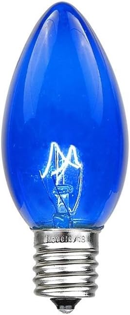 Novelty Lights Incandescent Replacement Bulbs - Outdoor Individual Bulbs for Events, Holiday Parties, Patios, and More - C7/E12 Candelabra Base, 5 Watt Lights (Blue, 25 Pack)