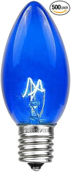 Novelty Lights 500 Case C7 Outdoor Christmas Replacement Bulbs, Blue, C7/E12 Candelabra Base, 5 Watt, 500 Bulbs
