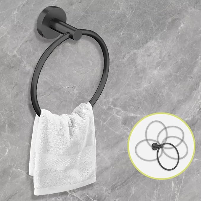 Cilee 10 Piece Matte Black Bathroom Accessories Set, 24inch Black Towel Bar Ring+Toilet Paper Holder+ Robe Towel Hook SUS304 Stainless Steel Bathroon Hardware Set