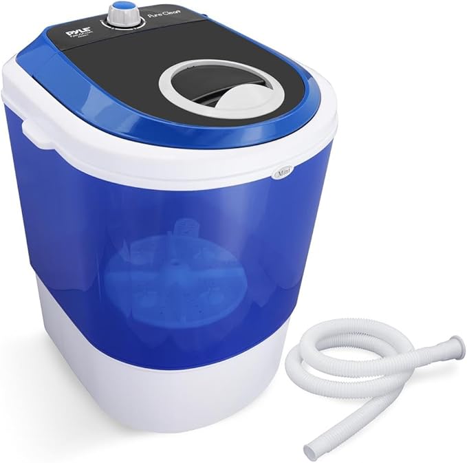 Pyle Upgraded Version Portable Washer - Top Loader Portable Laundry, Mini Washing Machine, Quiet Washer, Rotary Controller, 110V - For Compact Laundry, 4.5 Lbs. Capacity, Translucent Tubs
