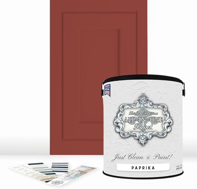 ALL-IN-ONE Paint, Durable cabinet and furniture paint. Built in primer and top coat, no sanding needed. Includes our 30 featured color card - Paprika, Gallon