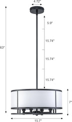 15.7 Inch Drum Dining Room Light Fixture Over Table, Modern Fabric Chandeliers Pendant Light for Dining Room,for Kitchen,Entryway,Living Room