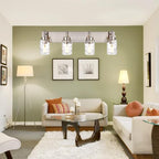 BONLICHT Bathroom Vanity Light Fixtures Brushed Nickel 4-Light with Clear Water Glass Shade Contemporary Wall Sconces Farmhouse Bathroom Lighting Wall Mount Lamp for Living Room Bedroom Bar Office