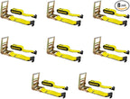 Mytee Products Ratchet Tie-Down Straps with Flat Hooks, 4" x 30' Ratchet Straps Yellow | 16,200 Lbs Breaking Strength | TieDown Ratchet Straps for Flatbed, Truck, Trailers Pickup (8 Pack)