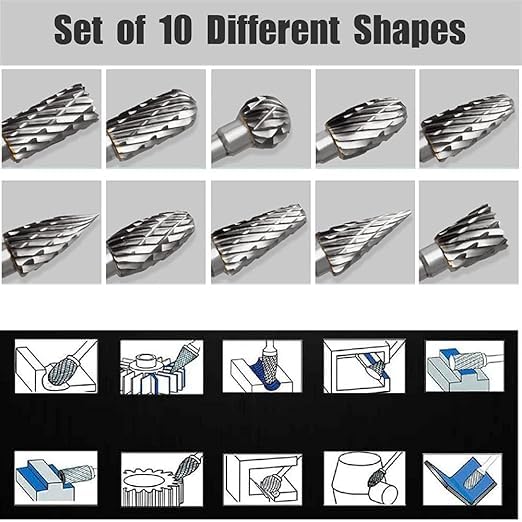 10Pcs 1/8" Shank Carbide Burr Bits Compatible with Dremel w/ Beech Holder Bits Metal Grinding Bits Attachments Cutting Burrs Metal Grinding Engraving Porting Double Cut Rotary Tool Accessories Set