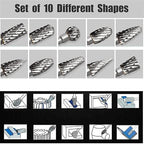 10Pcs 1/8" Shank Carbide Burr Bits Compatible with Dremel w/ Beech Holder Bits Metal Grinding Bits Attachments Cutting Burrs Metal Grinding Engraving Porting Double Cut Rotary Tool Accessories Set