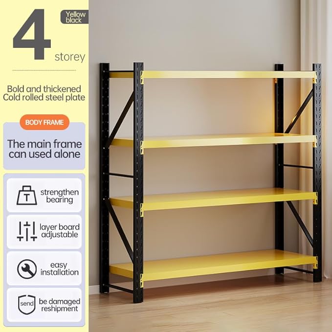Storage Shelves Heavy Duty, Metal Garage Shelving Units, 4 Tier Storage Rack Shelf, Steel Industrial Shelving, Adjustable Standing Shelf for Basement/Warehouse Yellow and Black, W41.34*D19.69*H78.74