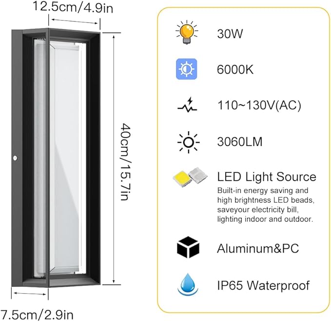 Sytmhoe LED Square Outdoor Wall Lights 16inch, 6000K 10%-100% Dimmable Exterior Wall Light, Aluminum Body&PC,Waterproof IP65 led Porch Light for House Patio Garage Garden