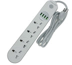 Universal Power Strip with USB Ports, 4 Outlets 4 Smart USB (5V 3.4A 17W), 6.5ft Power Cord, 2500W Circuit Breaker, Child Safe Door, for Cruise Ship,Dorm Room Multi Plug Extender