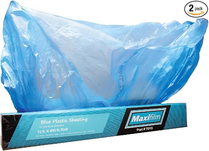 MAXIFILM Overspray Paintable Masking Plastic Sheeting Roll - Protective Film Cover for Auto Painting, Home Walls & Furniture (2 Pack, 12ft x 400ft, 0.3 Mil)