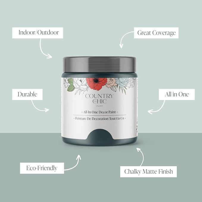 Country Chic All-in-One Chalk Paint for Furniture, Cabinets, Home Decor, Eco-Friendly, Matte Finish, Built-In Primer & Top Coat for Wood, Metal - Jitterbug (Dark Teal) - Quart 32 oz (950 ml)