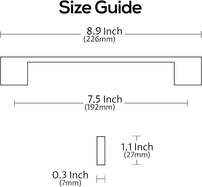 Alzassbg 10 Pack Brushed Satin Nickel Cabinet Pulls, 7-1/2 Inch(192mm) Hole Centers Rectangle Cabinet Handles Kitchen Pulls for Drawers and Cabinets AL3051SN