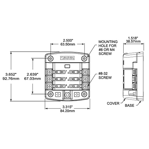 Blue Sea Systems 5033 ST Blade Fuse Block 6 Way Circuits, 100 Amps