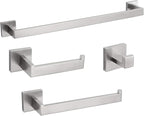4-Piece Bathroom Hardware Set, Towel Rack Towel Bar Towel Holder Toilet Paper Holder Brushed Nickel Towel Hooks Modern Square Stainless Steel Wall Mounted Bathroom Accessories Set, 23inch