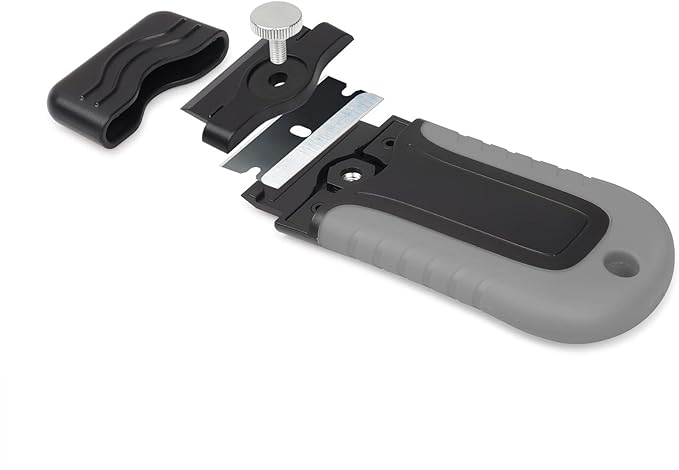 Gomake Locking Razor Blade Scraper with Safety Cap, Glass Cooktop Scraper with 10PCS Black Carbon Steel Blades for Glass Clean, Paint and Old Label,Decal Sticker Remover, Stove Top Scraper Tool