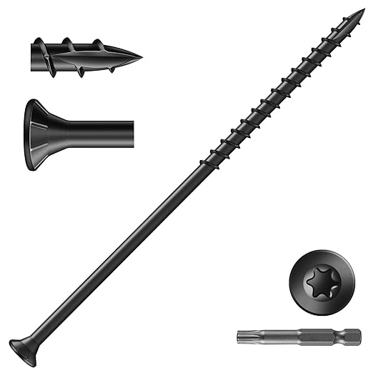 #10 x 5 Inch Deck Screws (36Pcs) 1lb. Exterior Wood Screws. Carbon Steel, Black, Flat Head, Rust Resistant epoxy Coated, with T25 Star Bit