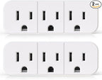 ELEGRP Triple Outlet Extender, 3-Prong Grounded Wall Tab, Multiple Outlet Extender Adapter Plug with 3 Electrical Outlets for Travel Home Hotel Office, ETL Listed, 2 Pack, White