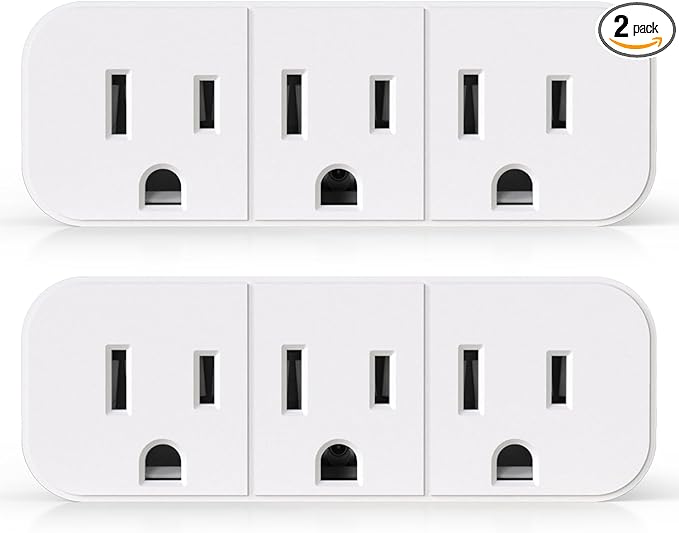ELEGRP Triple Outlet Extender, 3-Prong Grounded Wall Tab, Multiple Outlet Extender Adapter Plug with 3 Electrical Outlets for Travel Home Hotel Office, ETL Listed, 2 Pack, White