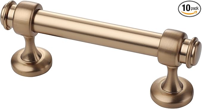 Alzassbg 10 Pack Champagne Bronze Cabinet Pulls, 3 Inch(76mm) Hole Centers Cabinet Handles Kitchen Hardware Straight Bar for Cabinets and Drawer AL3082BRG