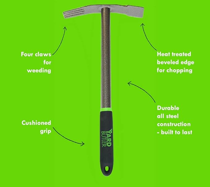 Yard Butler Terra Garden Hand Tools - Weeding Hand Tiller Tool for Efficient Gardening - Weed Remover Tool for Lawn & Garden Care - Durable Gardening Accessory, Weeder