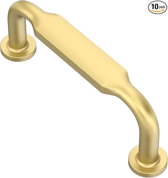 Alzassbg 10 Pack Matte Gold Cabinet Handles, 3 Inch(76mm) Hole Centers Arch Modern Cabinet Pulls Kitchen Hardware for Cabinets AL3503MGP