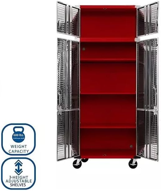 Heavy Duty 8-Piece Steel Garage Cabinet Storage Set with Rolling Workbench, 12 Feet Wide (Red)