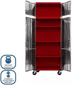 Heavy Duty 8-Piece Steel Garage Cabinet Storage Set with Rolling Workbench, 12 Feet Wide (Red)
