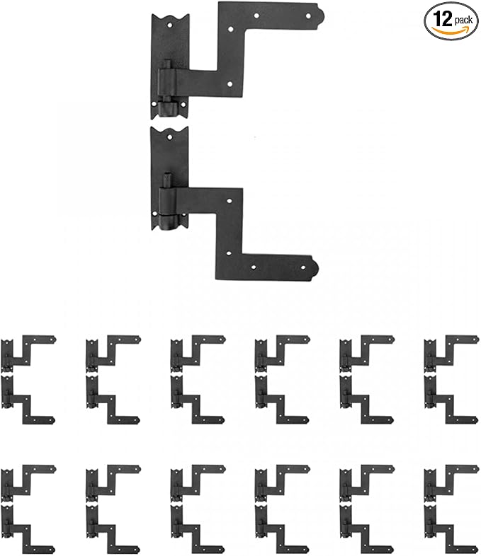 Renovators Supply Manufacturing - Heavy-Duty Black Wrought Iron Shutter Lift Off Pintle Hinges Colonial Pin Reversible for Doors, Window and Shutters with Hardware 6 1/2 Inches, Pack of 12 Pairs