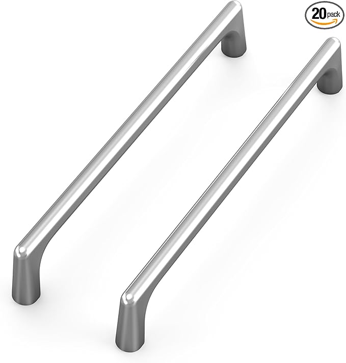 20 Pack 6.3 Inch(160mm) Hole Center Modern Brushed Satin Nickel Cabinet Pull Handle Timeless Vanity Drawer Pull Handle Classic Cabinet Hardware for Kitchen Bathroom, Screws Included, Nickel-B(6.3x20)