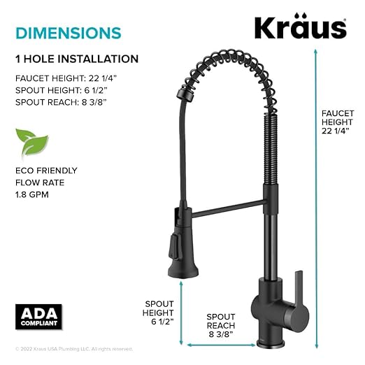 KRAUS Britt Commercial Style Pull-Down Single Handle Kitchen Faucet in Matte Black/Spot-Free Black Stainless Steel, KPF-1691MBSFSB