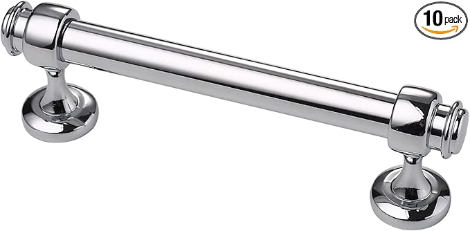 Alzassbg 10 Pack Polished Chrome Cabinet Pulls, 4 Inch(102mm) Hole Centers Cabinet Handles Kitchen Hardware Straight Bar for Cabinets and Drawer AL3082CP