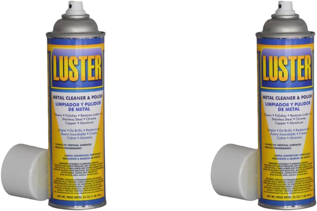 Luster Metal Polish Aerosol - Water-Based Metal Cleaner | Removes Oil, Food Stains, Watermarks | Restores Shine to Stainless Steel, Chrome, Copper, Aluminum | No Greasy Film or Fingerprints (2)