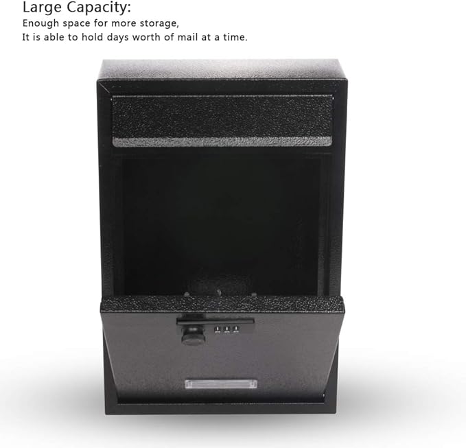 KYODOLED Locking Wall Mount Mailbox, Mail Boxes with Combination Lock for Outside, Security Drop Box with Code,12.4H x 8.54L x 3.35W Inches, Black