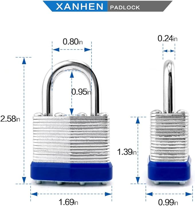 Lock Outdoor Padlocks, Key Lock, Padlocks with Same Key - Laminated Steel Keyed Padlocks with Normal Shackle, 12 Pack, for Hasp Latch, Sheds, Fences, Storage Locker, School, Gym
