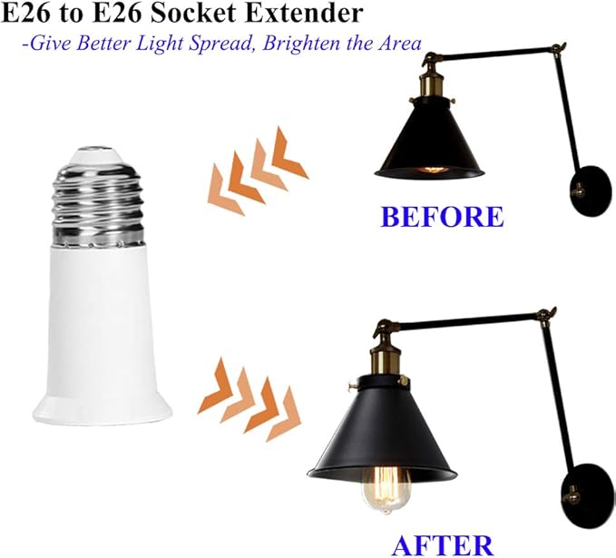 E26 Socket Extender - 6.5CM/2.56 Inch Socket Extension Adapter, 6-Pack