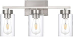 3-Light Bathroom Vanity Light, Modern Brushed Nickel Wall Lights with Clear Glass Shades, Bathroom Wall Sconce Lamp for Mirror Living Room Bedroom Hallway