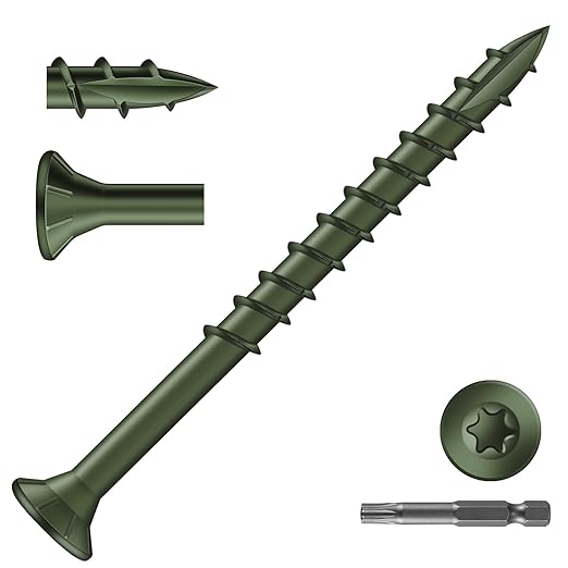 #10 x 2-1/2" Deck Screws (71Pcs) 1lb. Exterior Wood Screws. Carbon Steel, Green, Flat Head, Rust Resistant epoxy Coated, with T25 Star Bit