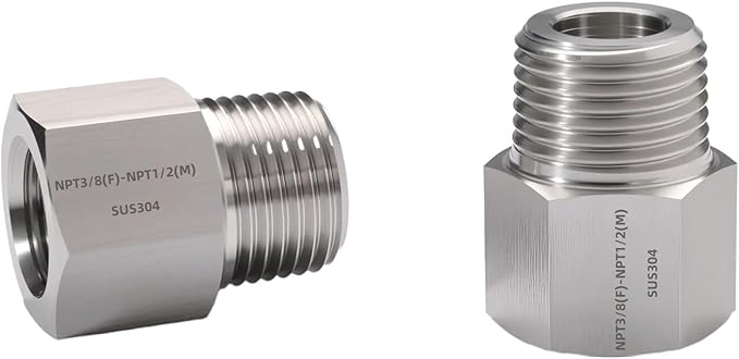 2 pieces Npt3/8 Female to Npt1/2 Male Reducer,3/8-1/2Water pipe Adapter,Reducer Adapter，Fabricate of 304 Stainless Steel