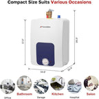 ThermoMate Mini Tank Water Heater Electric UL Listed, ES400B 4 Gallon Point of Use Under Sink Water Heater, 120V Corded Wall or Floor Mounted