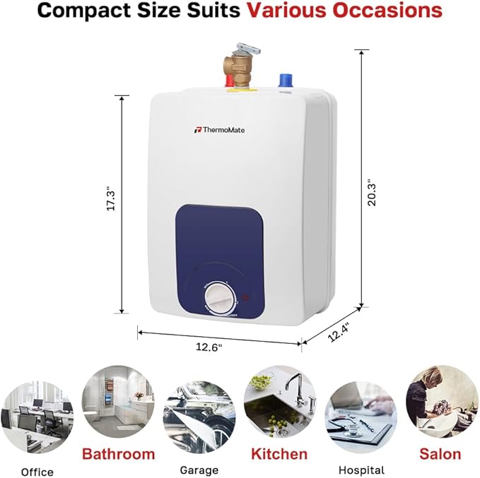 ThermoMate Mini Tank Water Heater Electric UL Listed, ES400B 4 Gallon Point of Use Under Sink Water Heater, 120V Corded Wall or Floor Mounted