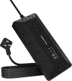 16-in-1 Surge Protector Power Strip with Multi-Function Stand, 6 Outlets with 2 USB-C (20W PD) and 2 USB-A (18W) Ports, 6FT Extension Cord for Home Office Desktop and Dorm (Black)
