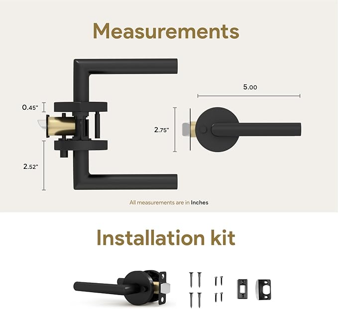 Mega Handles Ronn Privacy Lever & Lock Door Handle Set for Hallway, Closet and Bathroom, Keyless Lock, Heavy Duty Door Levers, Fits All Standard Door Sizes, Screws Included - Matte Black (1 Pack)