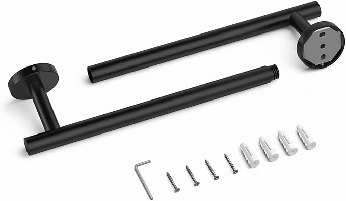 USHOWER Matte Black Bathroom Hardware Set, Modern 18-Inch Towel Bar Set Wall Mounted, Durable SUS304 Stainless Steel Bathroom Accessories Set, 4-Piece