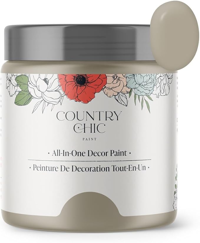 Country Chic All-in-One Chalk Paint for Furniture, Cabinets, Home Decor, Eco-Friendly, Matte Finish, Built-In Primer & Top Coat for Wood, Metal - Soiree (Beige Taupe) - 8 oz (237 ml)