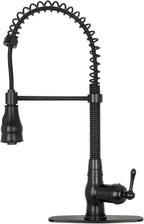 Akicon Pre-Rinse Spring Kitchen Faucet, Single Handle Solid Brass High Arc Pull Down Sprayer Head Kitchen Sink Faucet with Deck Plate