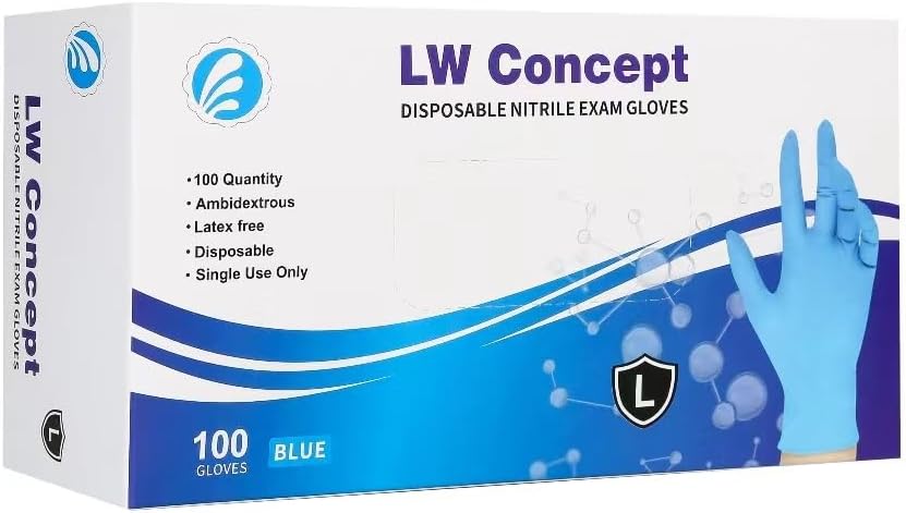 LW Concept Blue Nitrile Gloves, Disposable Non-Sterile Latex-Free Powder-Free Glove