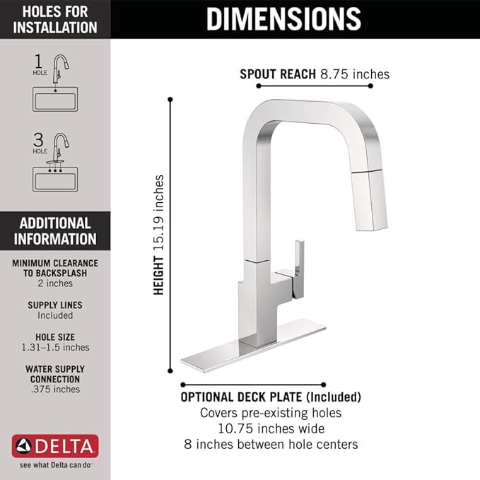 Delta Junction Chrome Kitchen Faucet with Pull Down Sprayer, Modern Single Hole Kitchen Sink Faucet, Single Handle, Chrome 19825LF